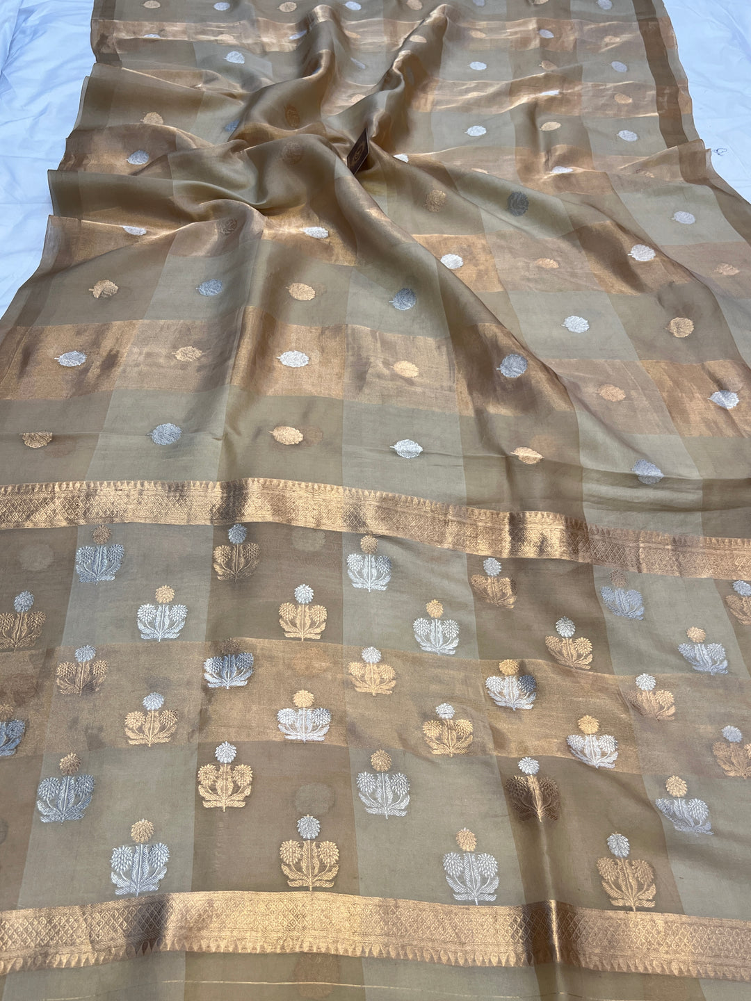 Beige Pure Tissue Silk Handloom Banarasi Saree