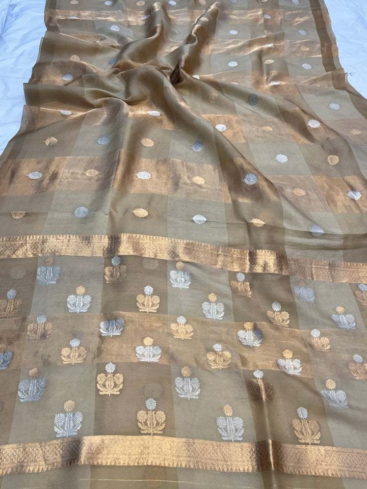 Beige Pure Tissue Silk Handloom Banarasi Saree