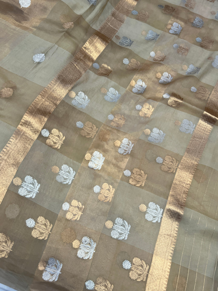 Beige Pure Tissue Silk Handloom Banarasi Saree