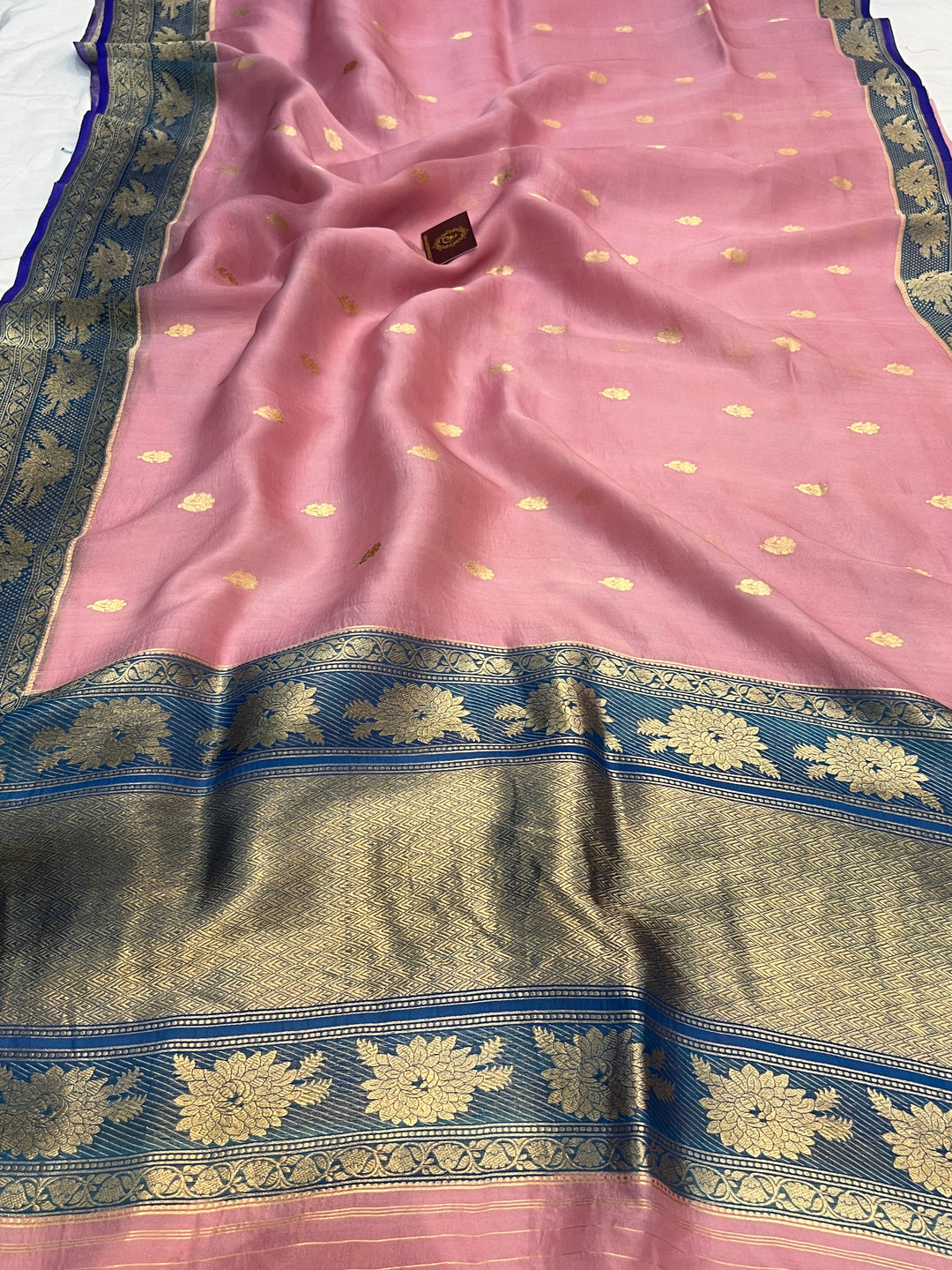 Rose Pink Banarasi Handloom Kora Silk Saree