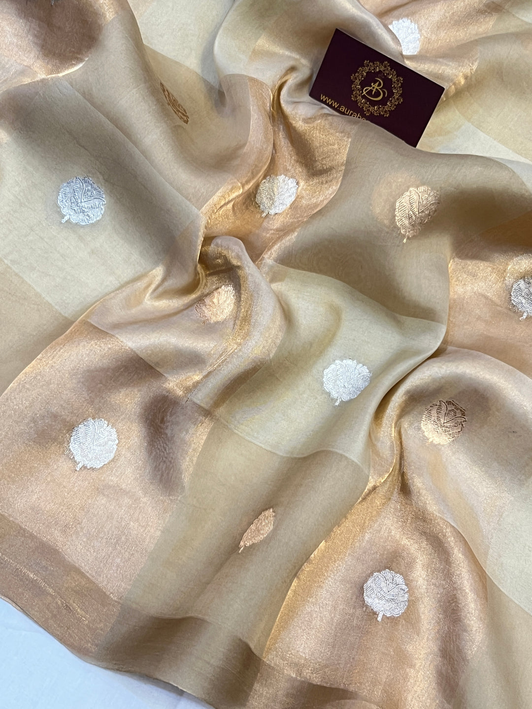Beige Pure Tissue Silk Handloom Banarasi Saree