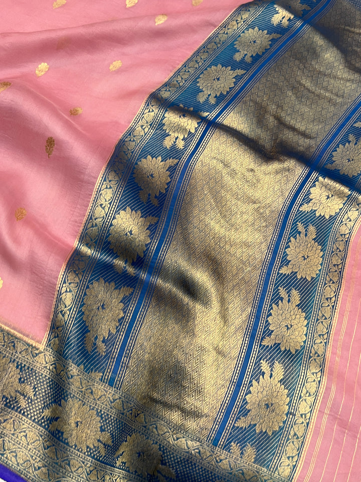 Rose Pink Banarasi Handloom Kora Silk Saree