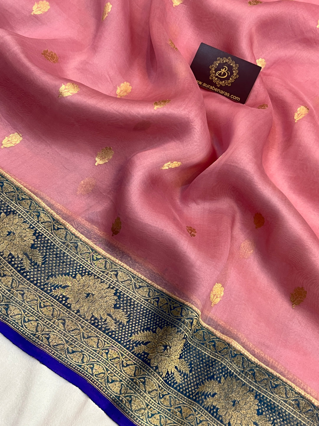 Rose Pink Banarasi Handloom Kora Silk Saree