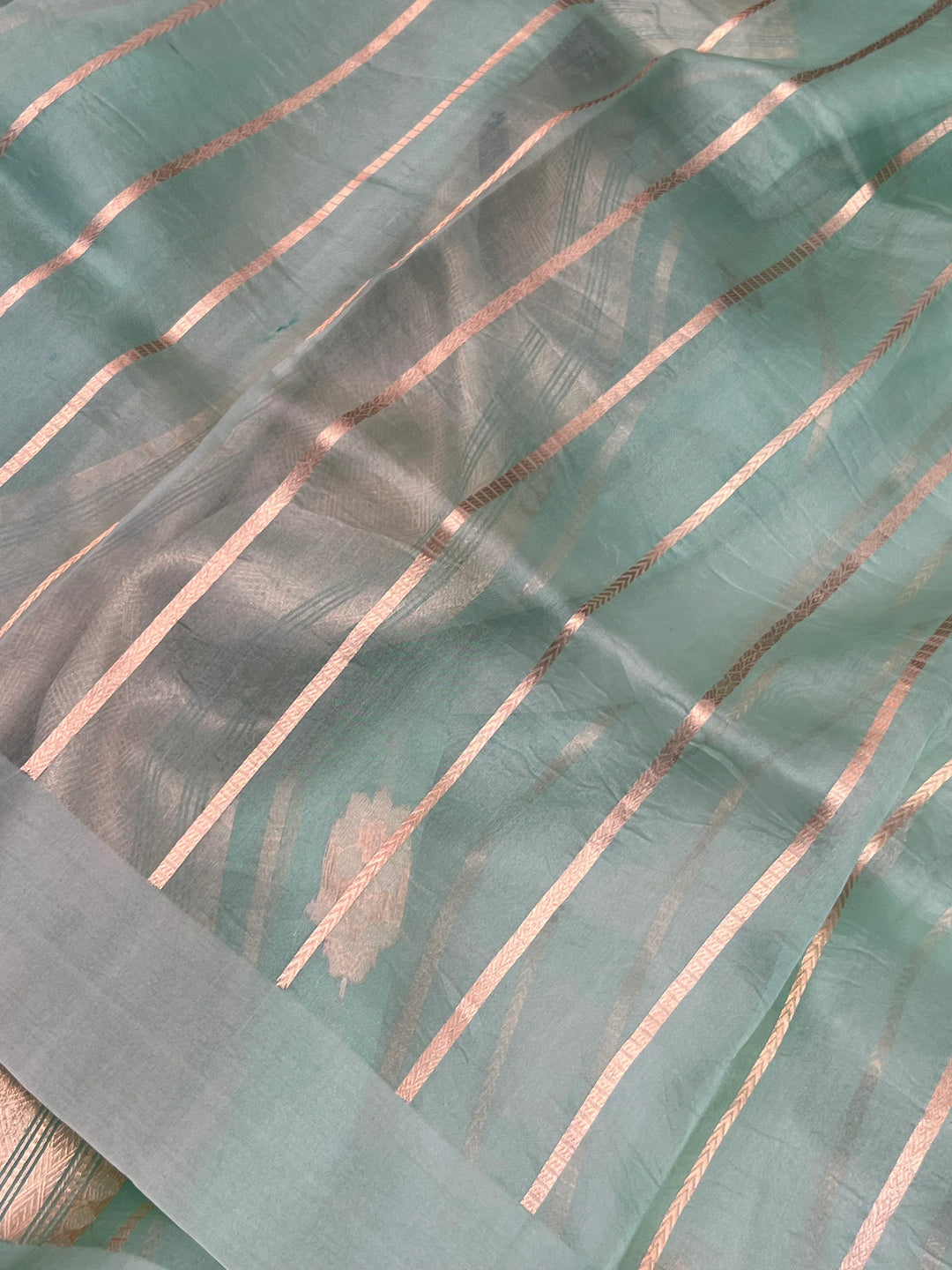 Pastel Green Pure Kora Silk Banarasi Saree with Sona Rupa Butas