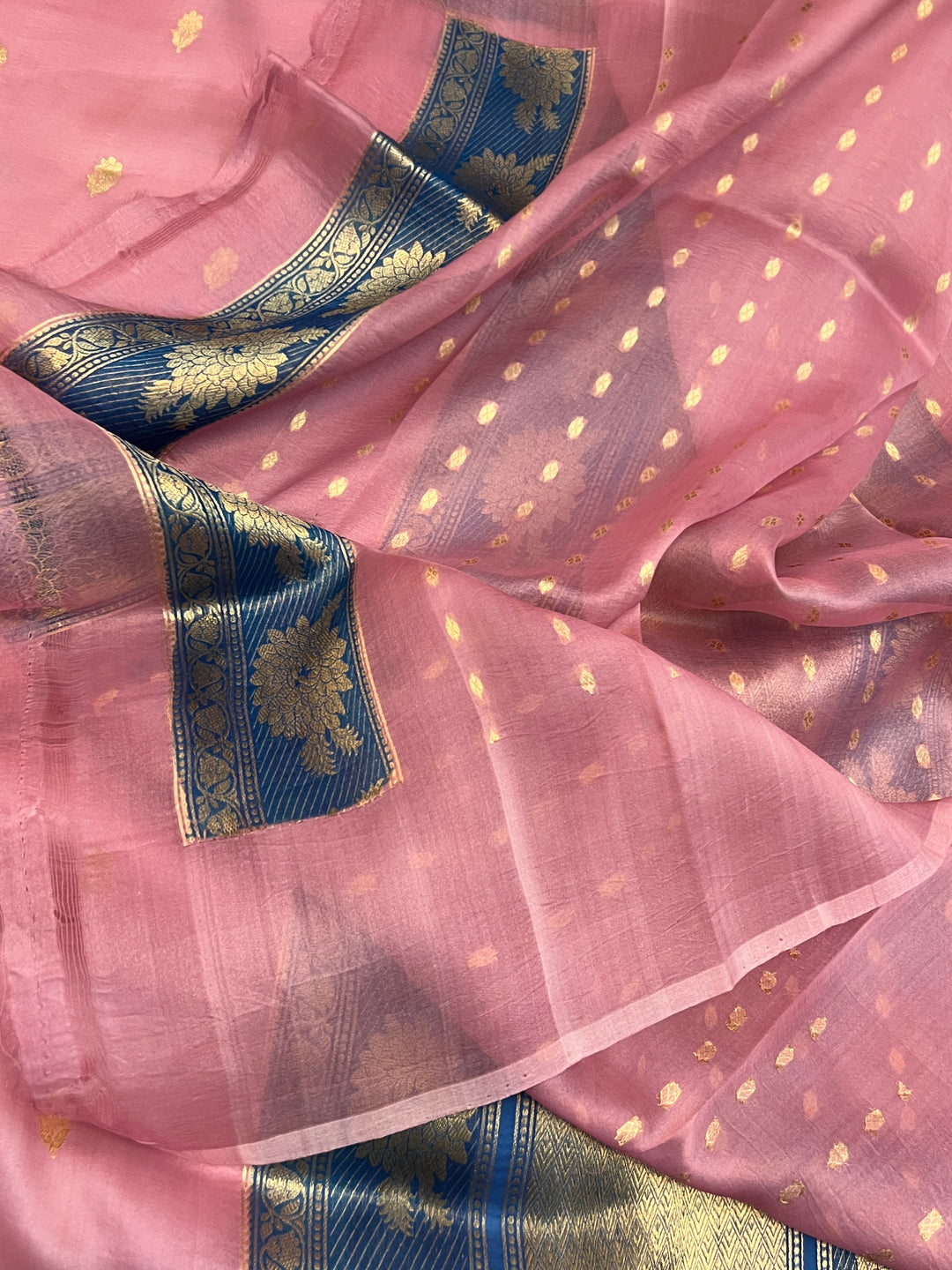 Rose Pink Banarasi Handloom Kora Silk Saree