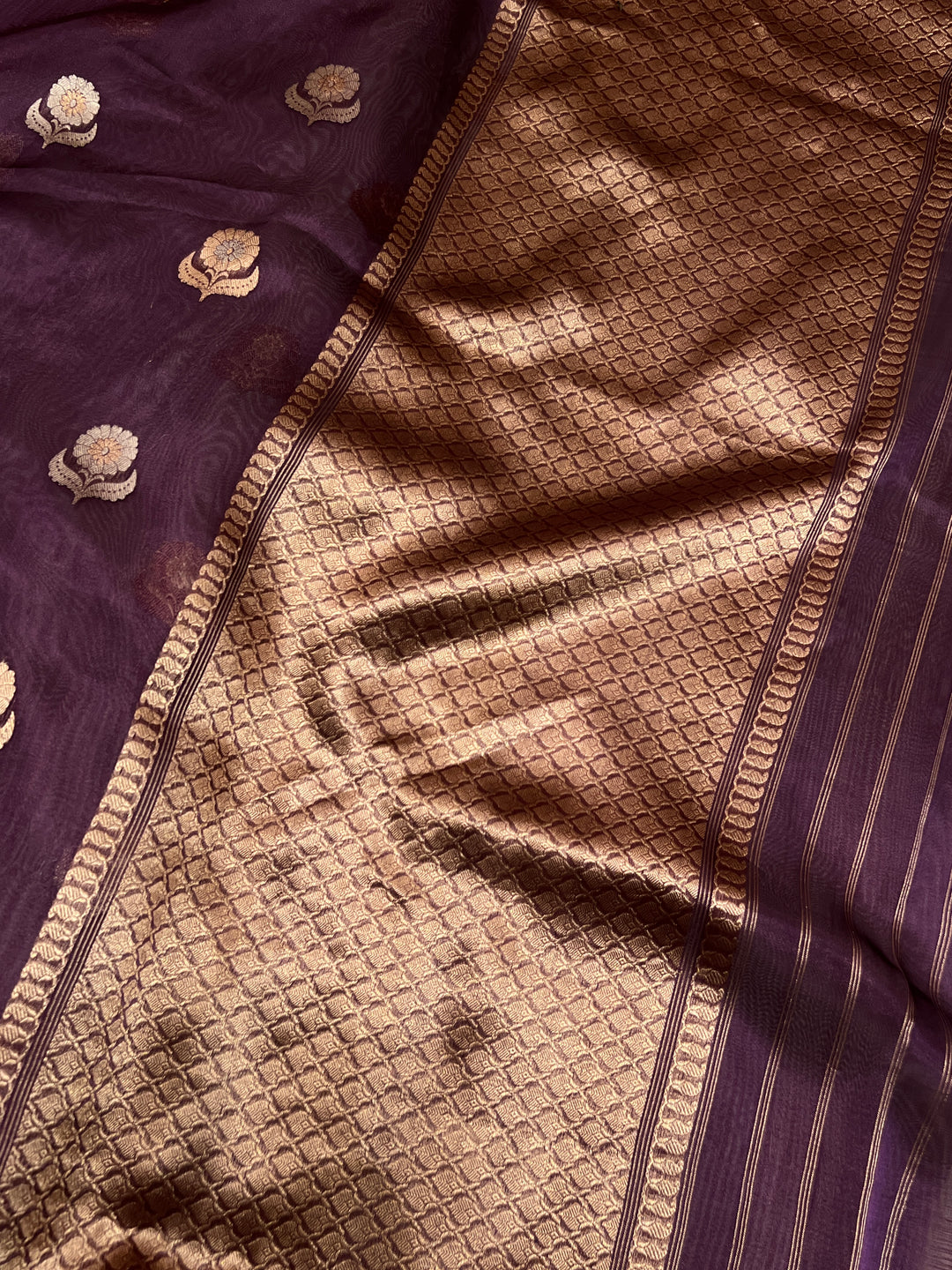 Wine Pure Tissue Silk Handloom Banarasi Saree