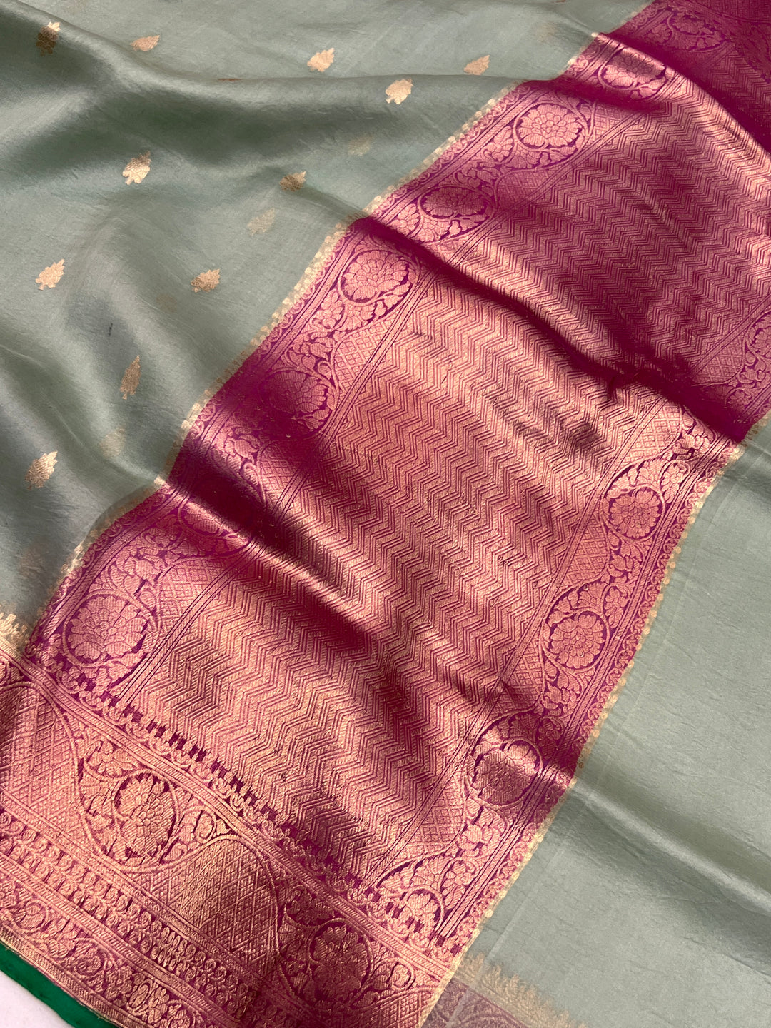 Sage Green Banarasi Handloom Kora Silk Saree
