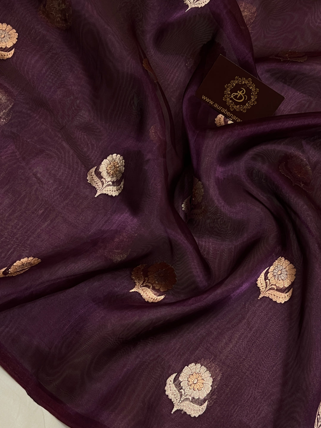 Wine Pure Tissue Silk Handloom Banarasi Saree