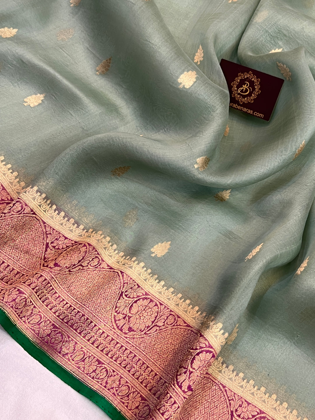 Sage Green Banarasi Handloom Kora Silk Saree