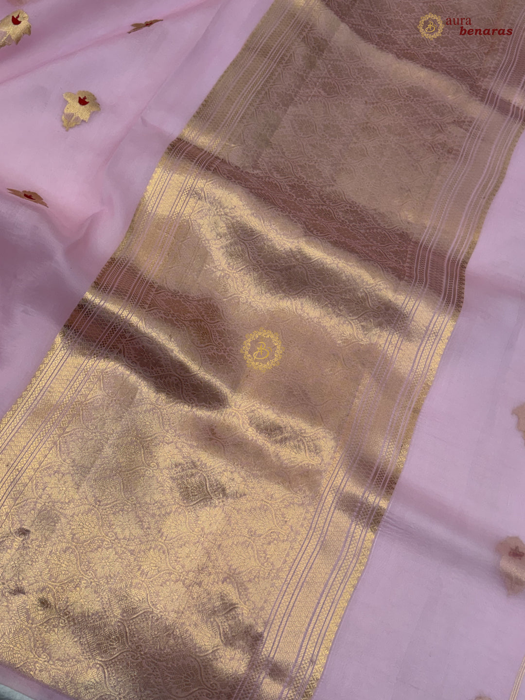 Baby Pink Kora Silk Banarasi Saree with Sona Rupa Butis