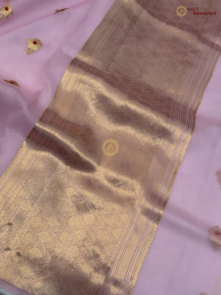 Baby Pink Kora Silk Banarasi Saree with Sona Rupa Butis