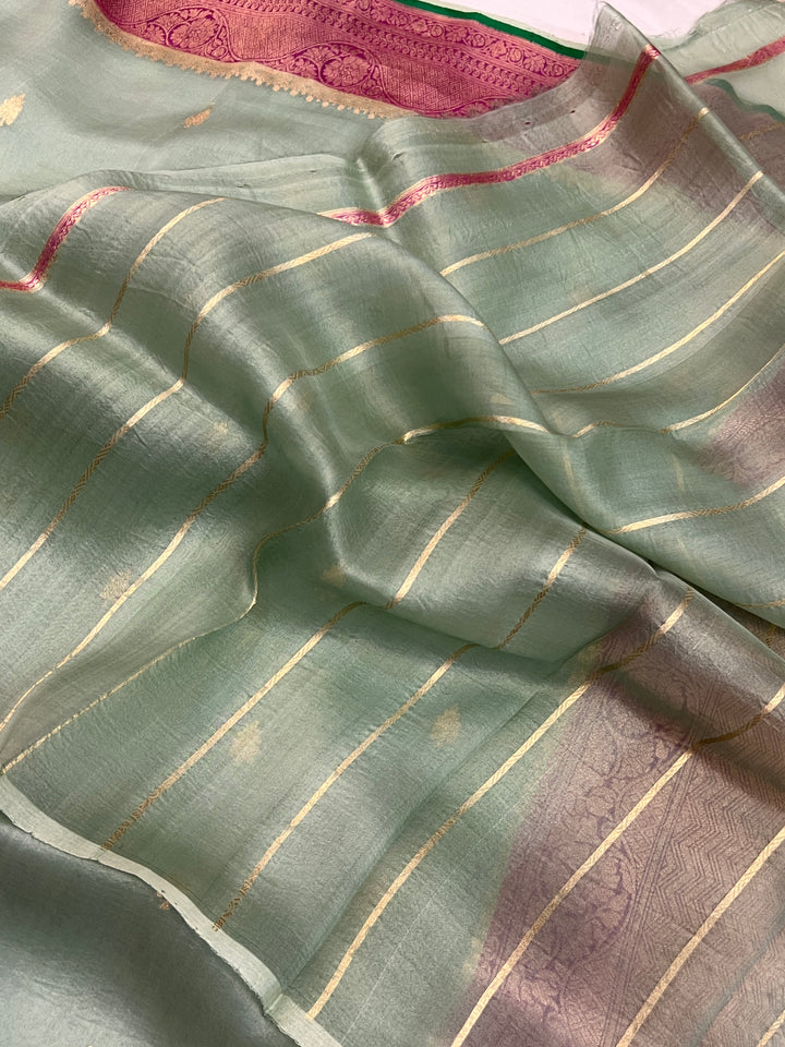 Sage Green Banarasi Handloom Kora Silk Saree