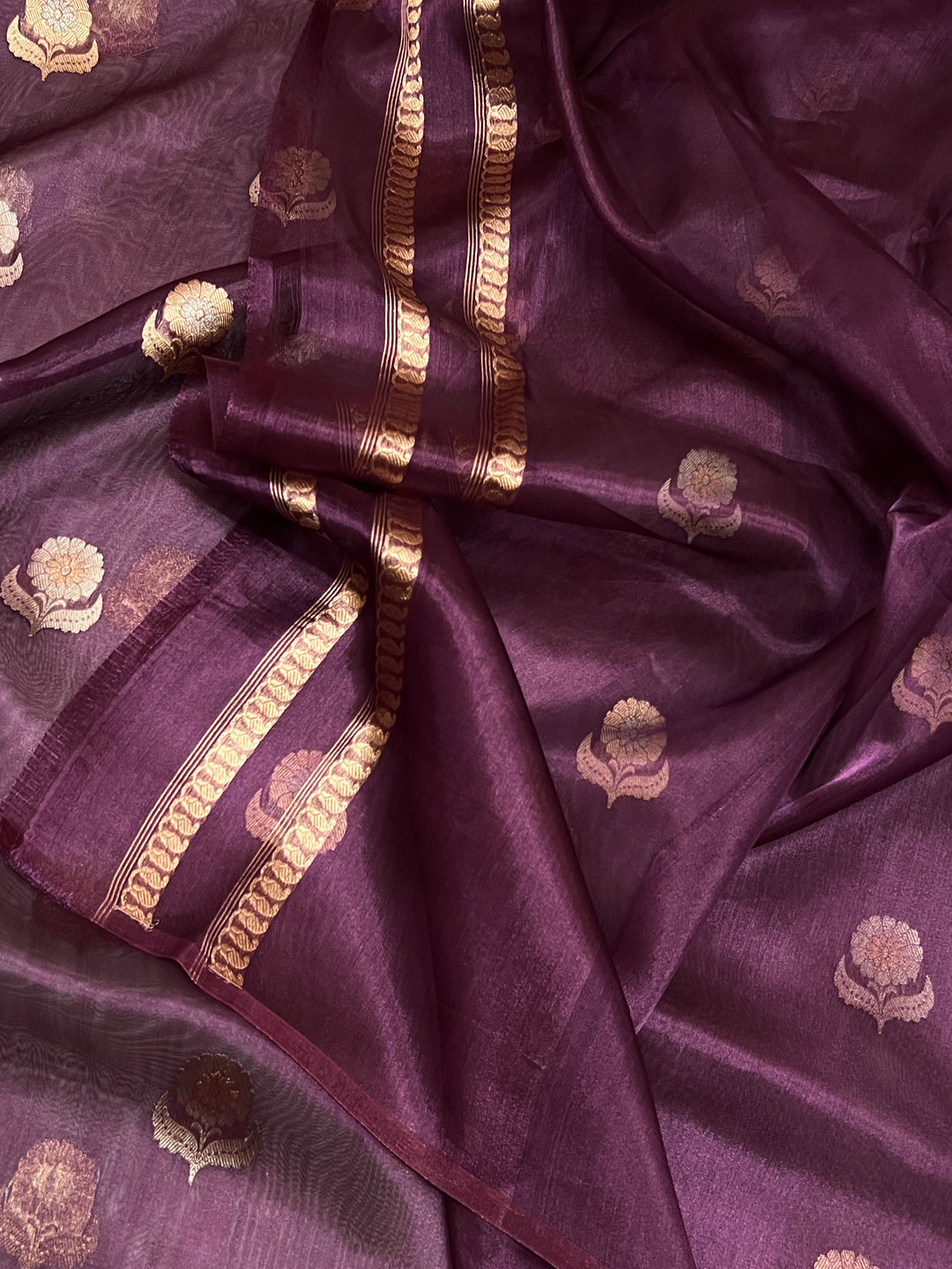 Wine Pure Tissue Silk Handloom Banarasi Saree