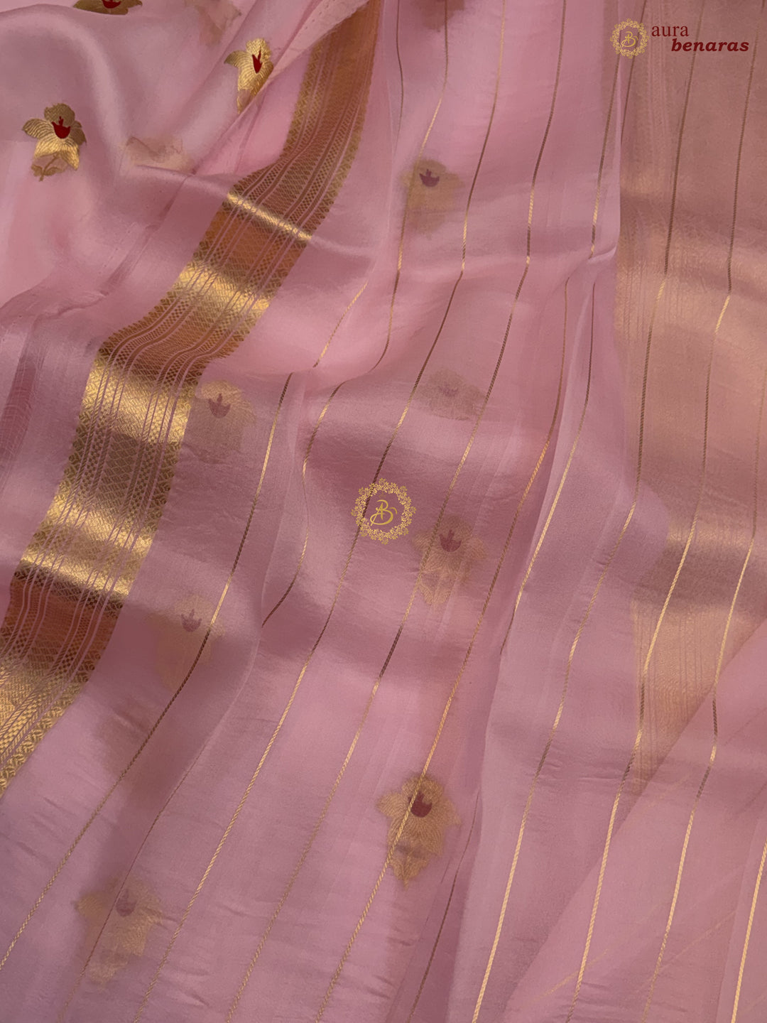 Baby Pink Kora Silk Banarasi Saree with Sona Rupa Butis