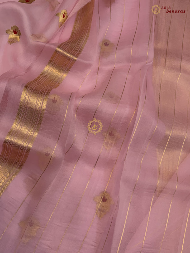 Baby Pink Kora Silk Banarasi Saree with Sona Rupa Butis