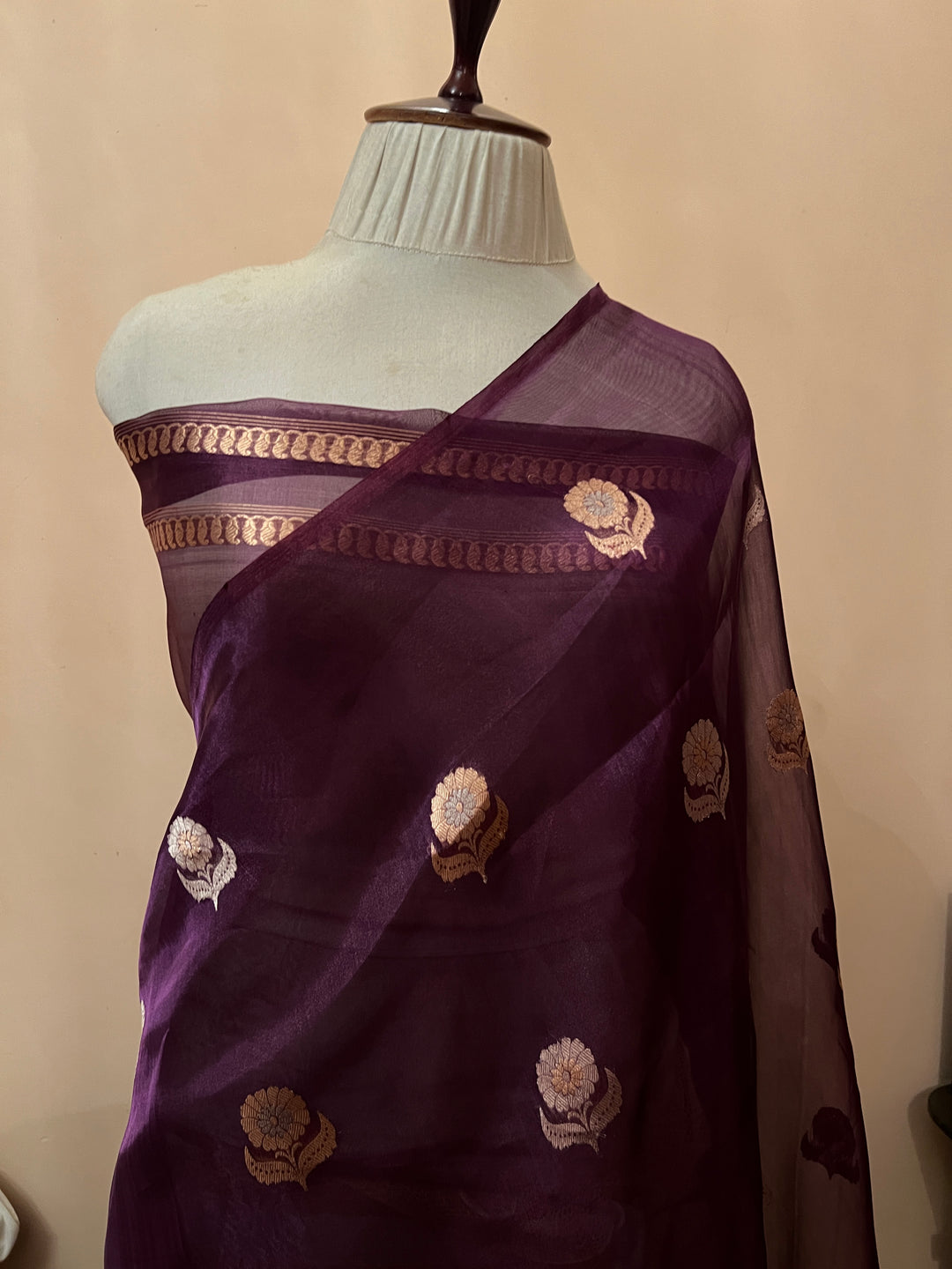 Wine Pure Tissue Silk Handloom Banarasi Saree