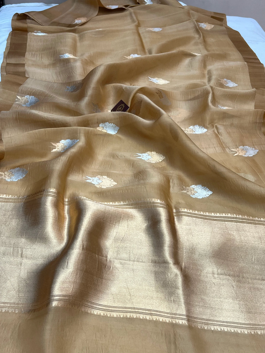 Golden Pure Kora Silk Handloom Banarasi Saree