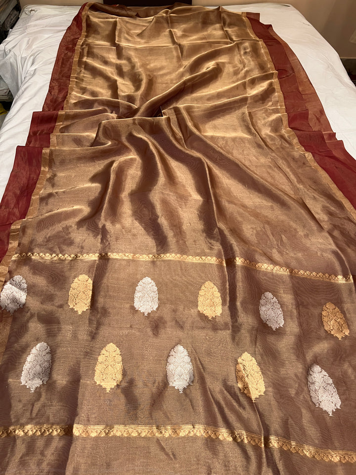 Maroon Pure Tissue Silk Handloom Banarasi Saree