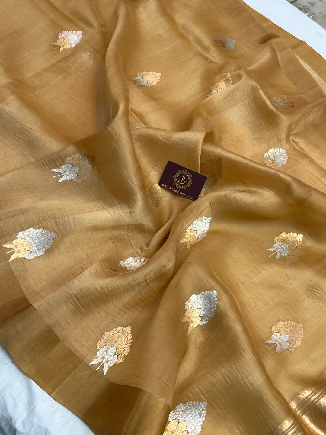 Golden Pure Kora Silk Handloom Banarasi Saree