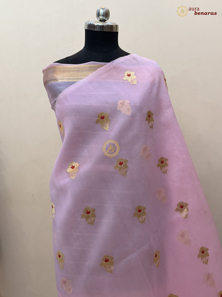 Baby Pink Kora Silk Banarasi Saree with Sona Rupa Butis