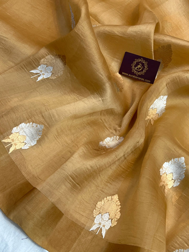 Golden Pure Kora Silk Handloom Banarasi Saree