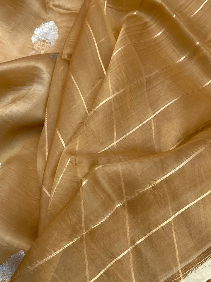 Golden Pure Kora Silk Handloom Banarasi Saree