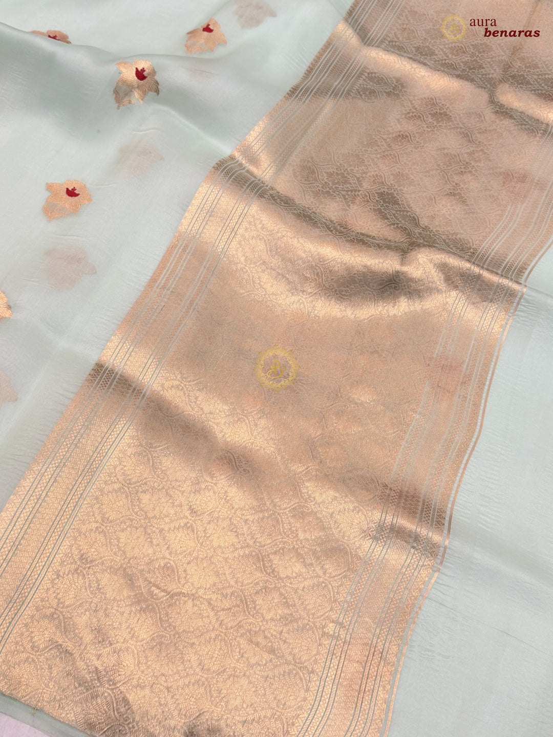 Mint Green Kora Silk Banarasi Saree with Sona Rupa Butis