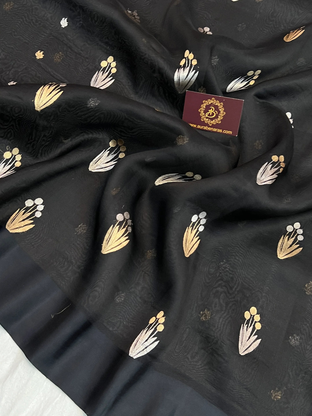 Black Pure Kora Silk Handloom Banarasi Saree with Sona Rupa Butas