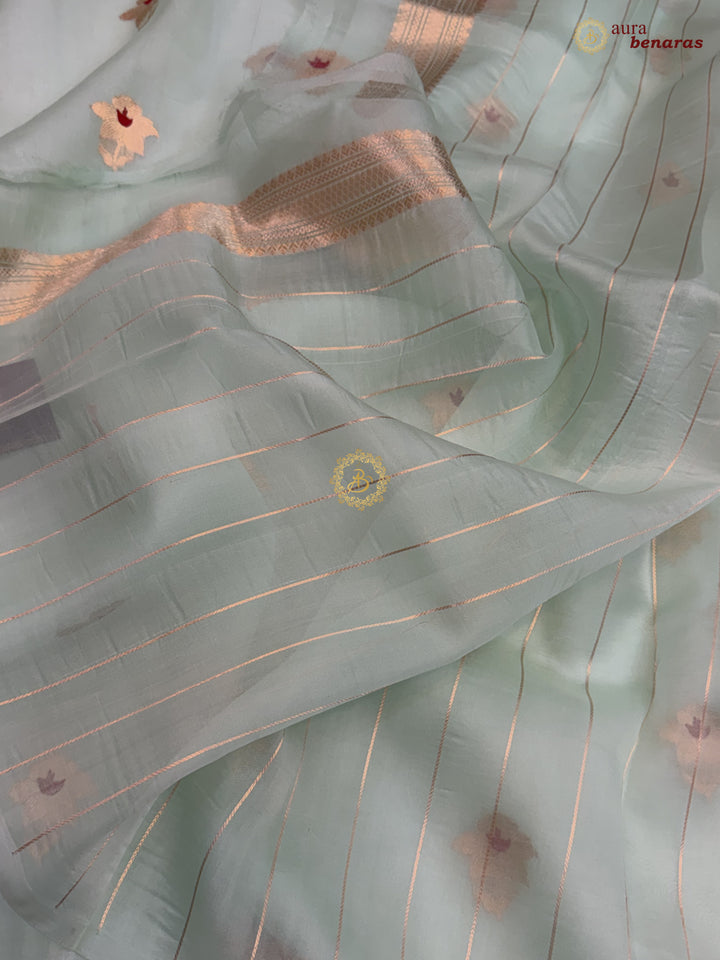 Mint Green Kora Silk Banarasi Saree with Sona Rupa Butis