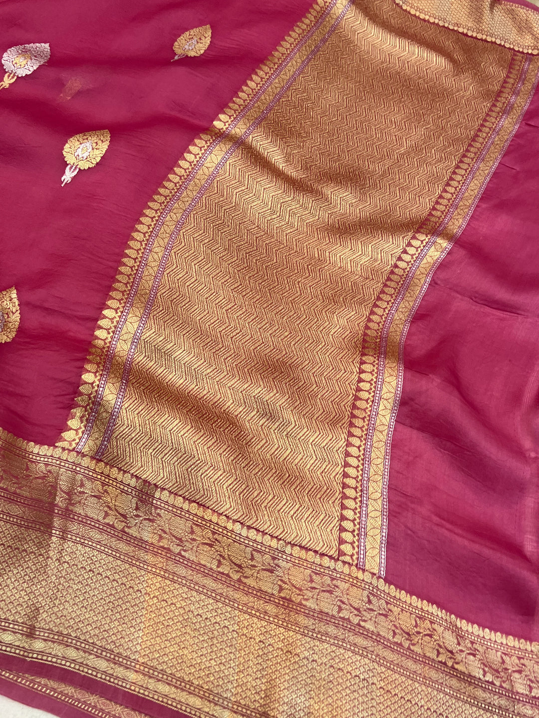 Onion Pure Kora Silk Handloom Banarasi Saree