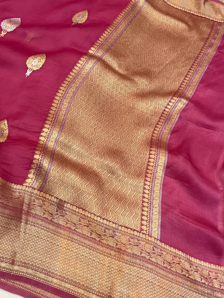 Onion Pure Kora Silk Handloom Banarasi Saree