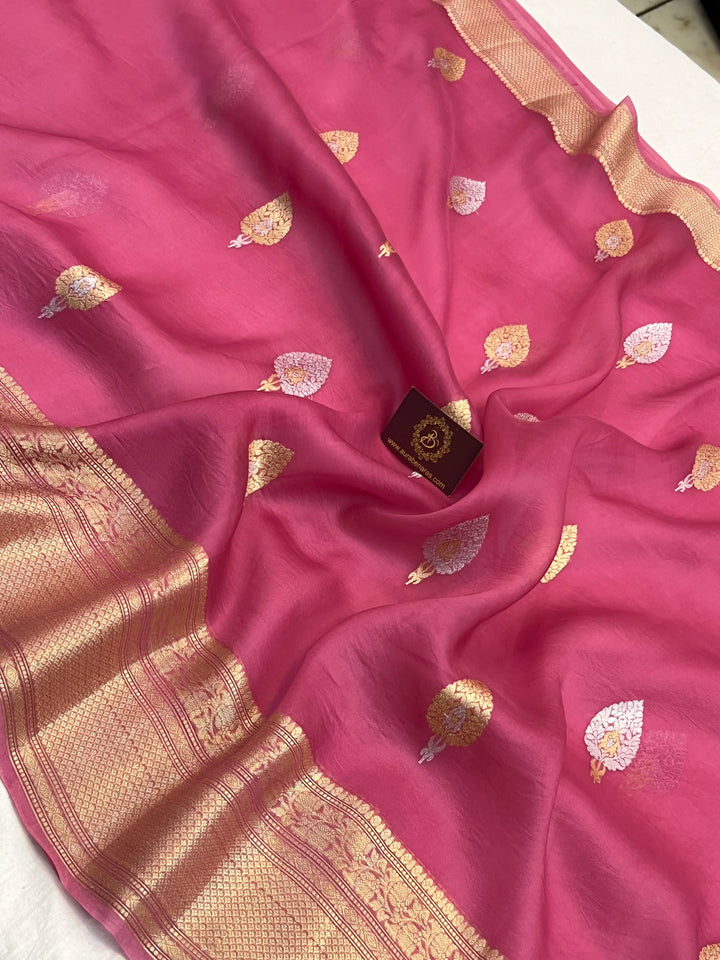 Onion Pure Kora Silk Handloom Banarasi Saree