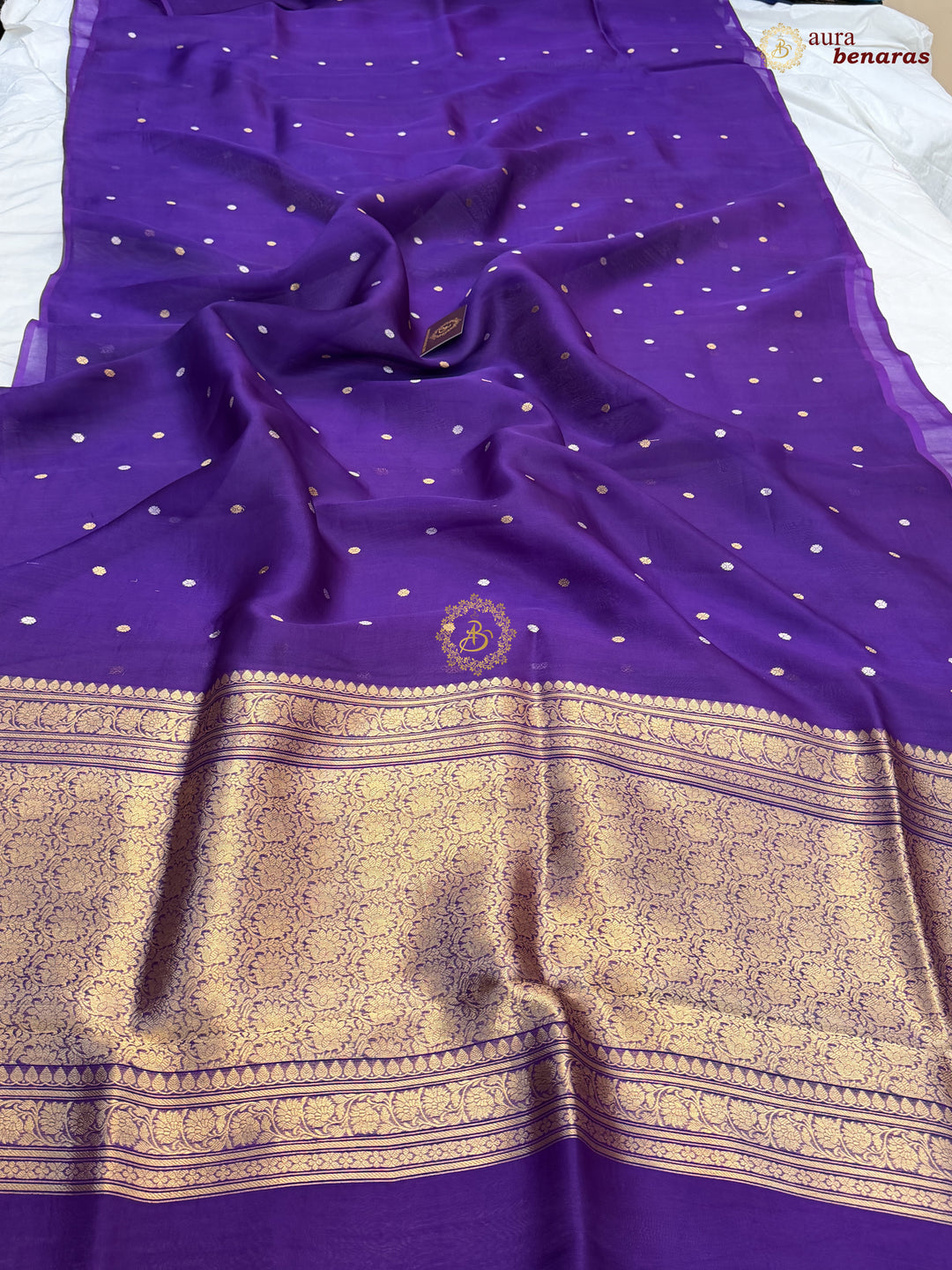 Deep Purple Kora Silk Banarasi Saree – Kadhwa Butis in Zari