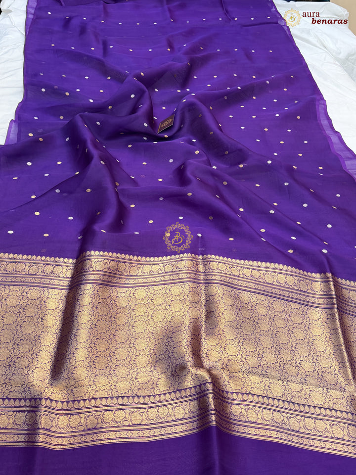 Deep Purple Kora Silk Banarasi Saree – Kadhwa Butis in Zari