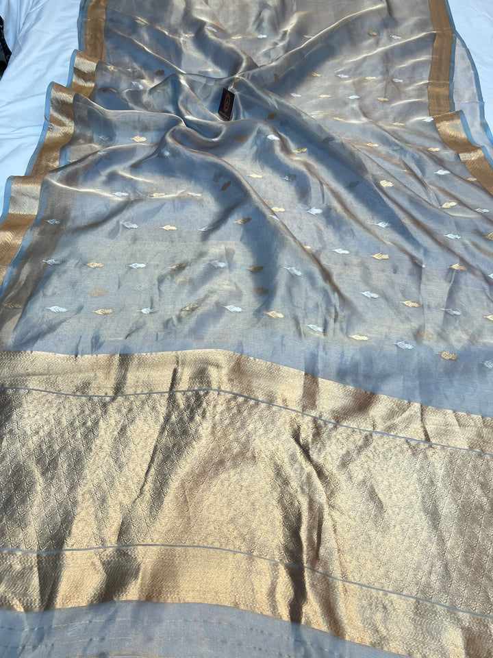 Blue Pure Tissue Silk Handloom Banarasi Saree