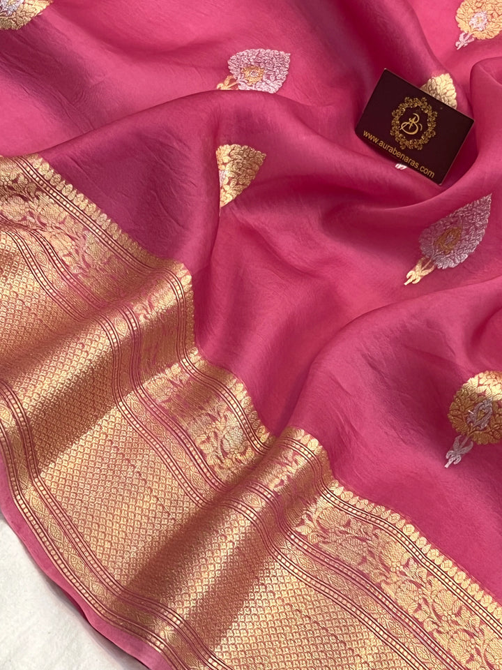 Onion Pure Kora Silk Handloom Banarasi Saree