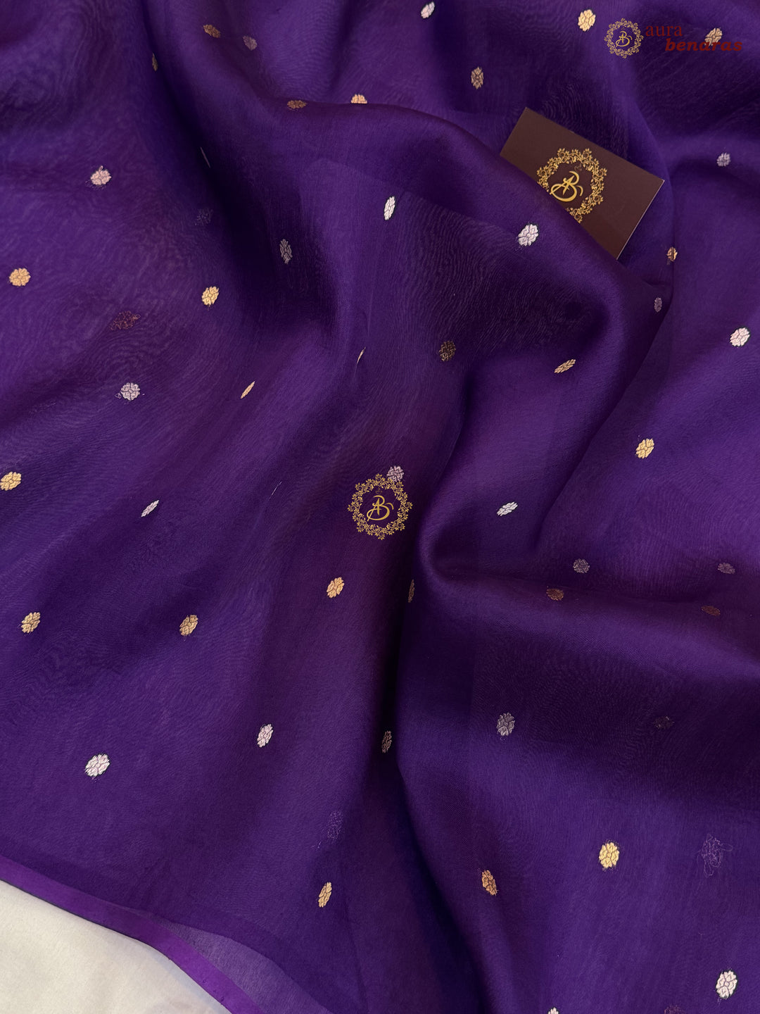 Deep Purple Kora Silk Banarasi Saree – Kadhwa Butis in Zari