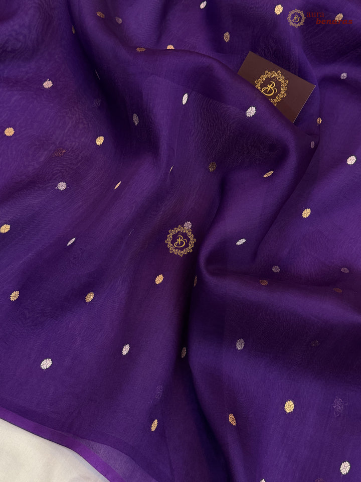 Deep Purple Kora Silk Banarasi Saree – Kadhwa Butis in Zari