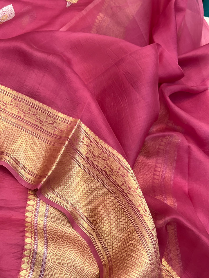 Onion Pure Kora Silk Handloom Banarasi Saree