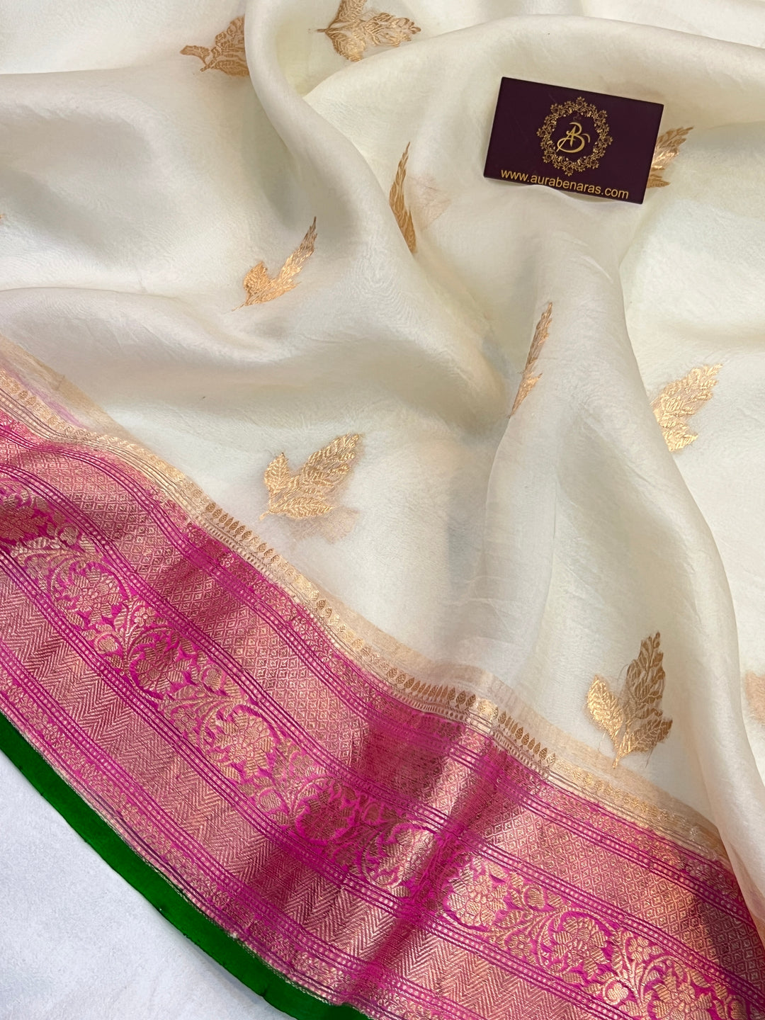 White Banarasi Handloom Kora Silk Saree