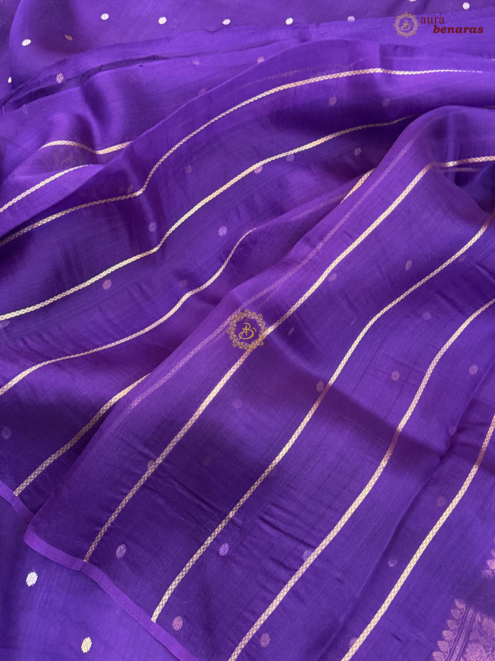 Deep Purple Kora Silk Banarasi Saree – Kadhwa Butis in Zari