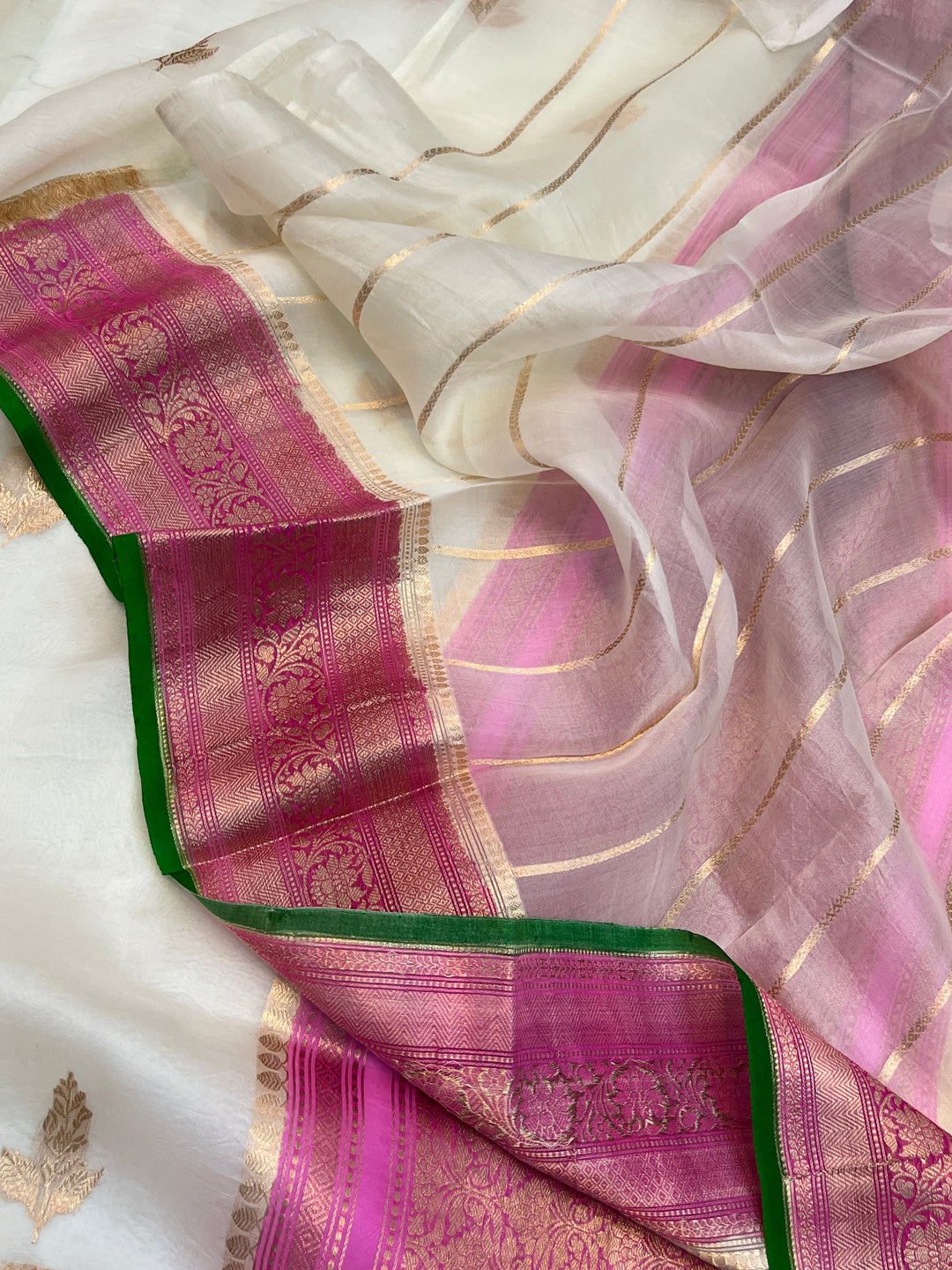 White Banarasi Handloom Kora Silk Saree