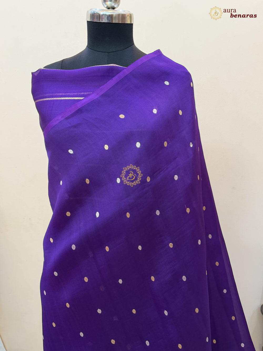 Deep Purple Kora Silk Banarasi Saree – Kadhwa Butis in Zari