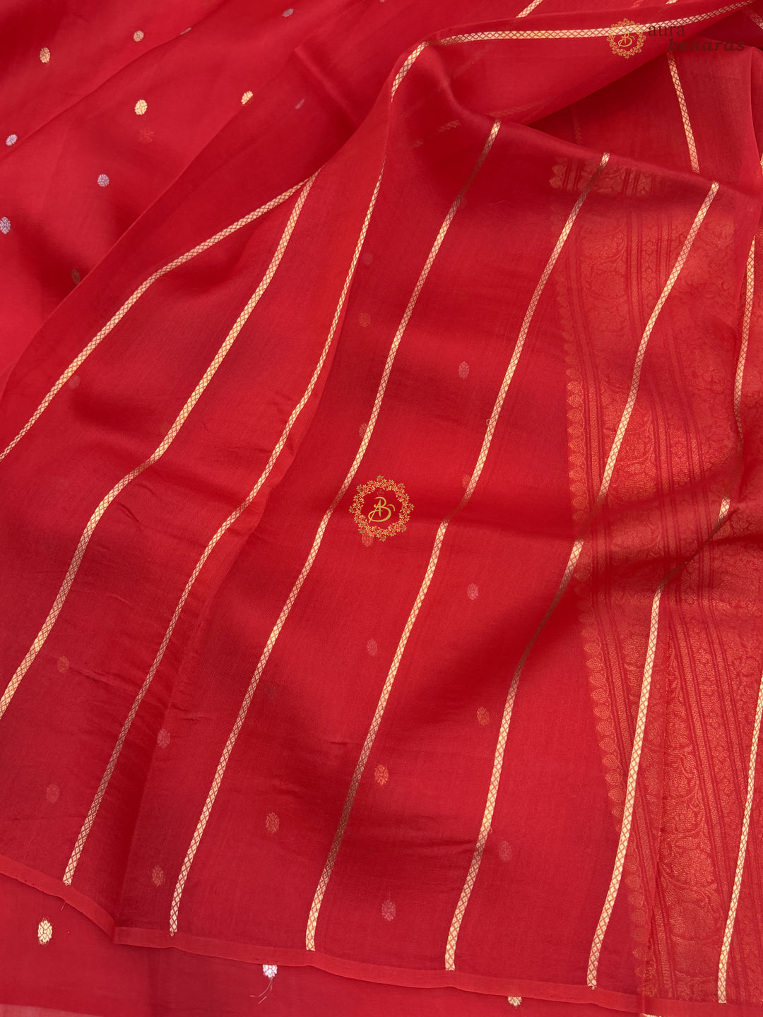 Red Kora Silk Banarasi Saree – Kadhwa Butis in Zari