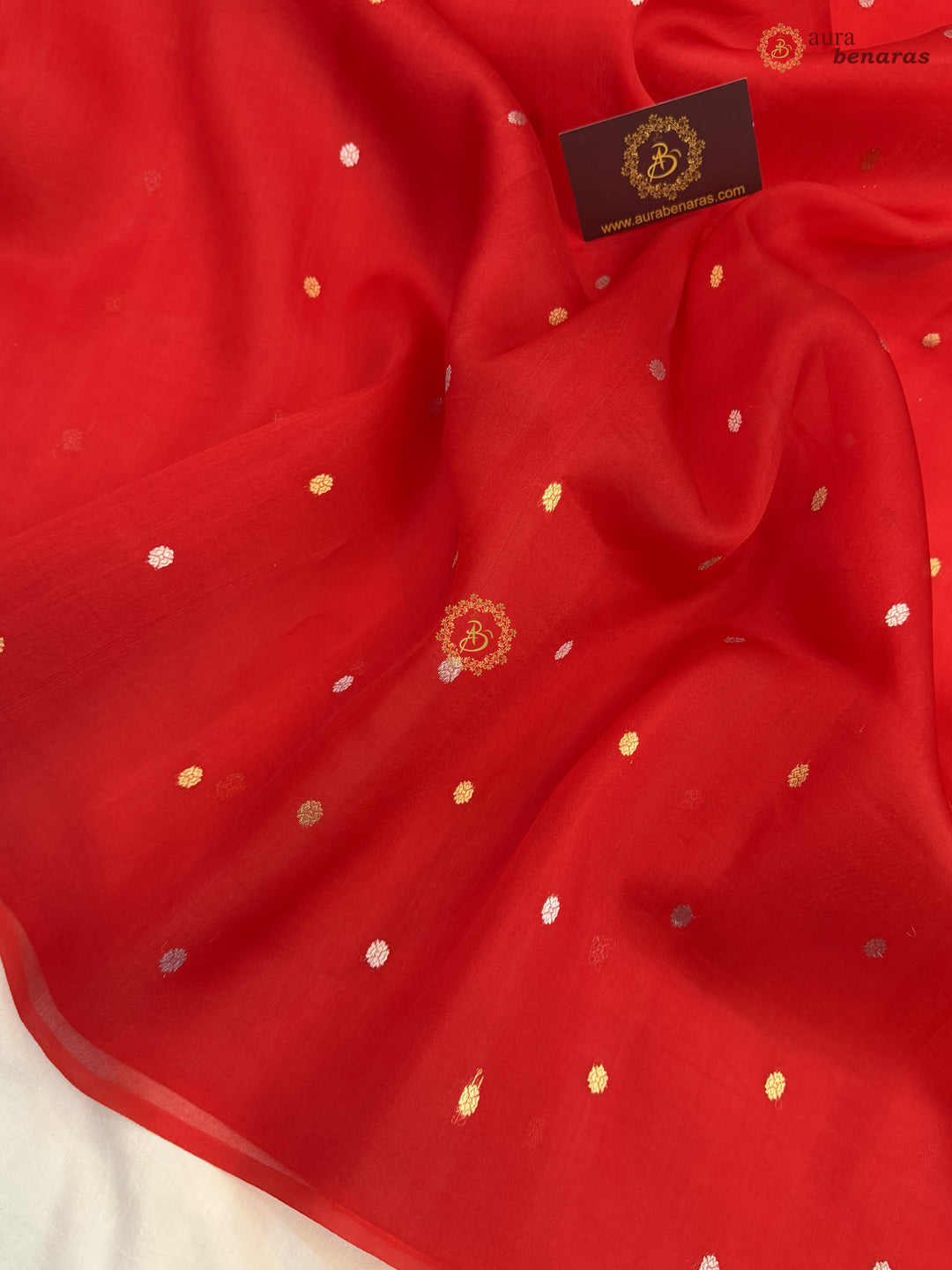 Red Kora Silk Banarasi Saree – Kadhwa Butis in Zari
