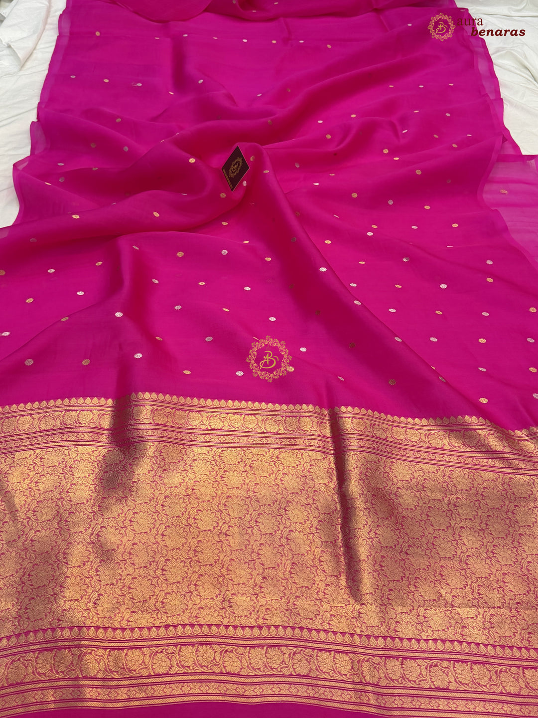 Rani Pink Kora Silk Banarasi Saree – Kadhwa Butis in Zari