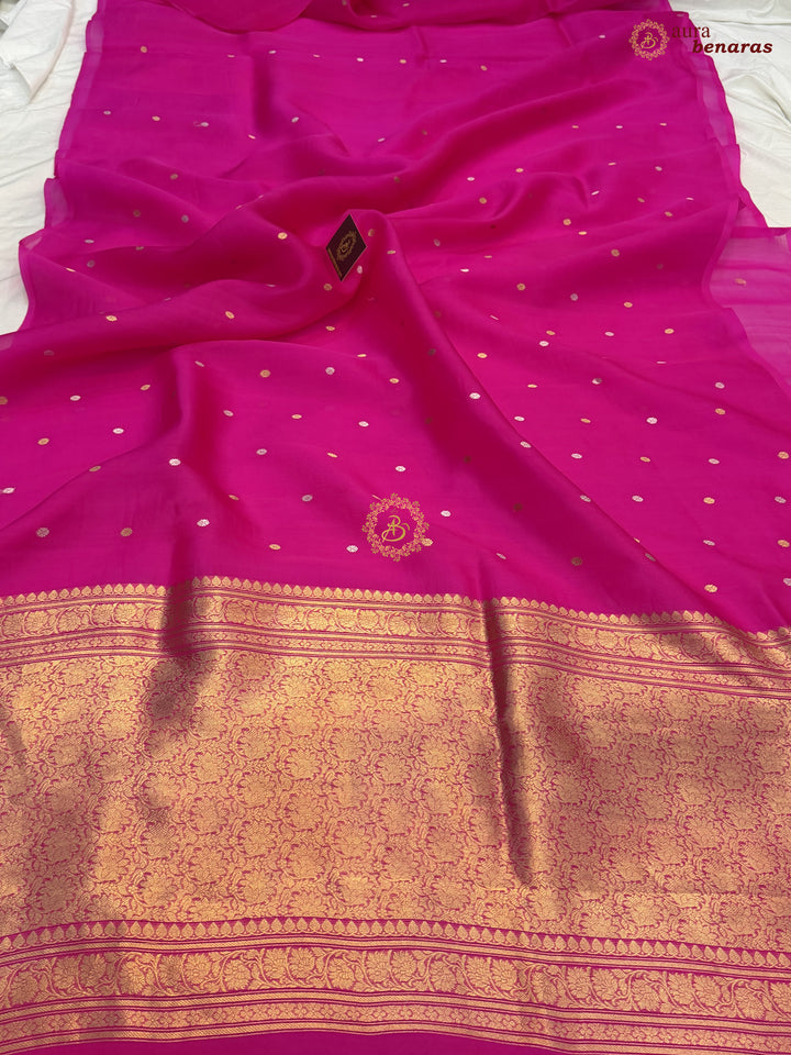 Rani Pink Kora Silk Banarasi Saree – Kadhwa Butis in Zari