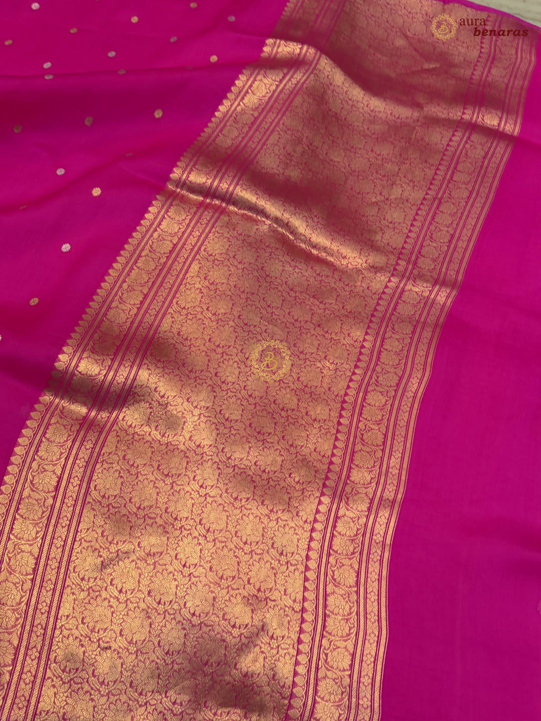 Rani Pink Kora Silk Banarasi Saree – Kadhwa Butis in Zari