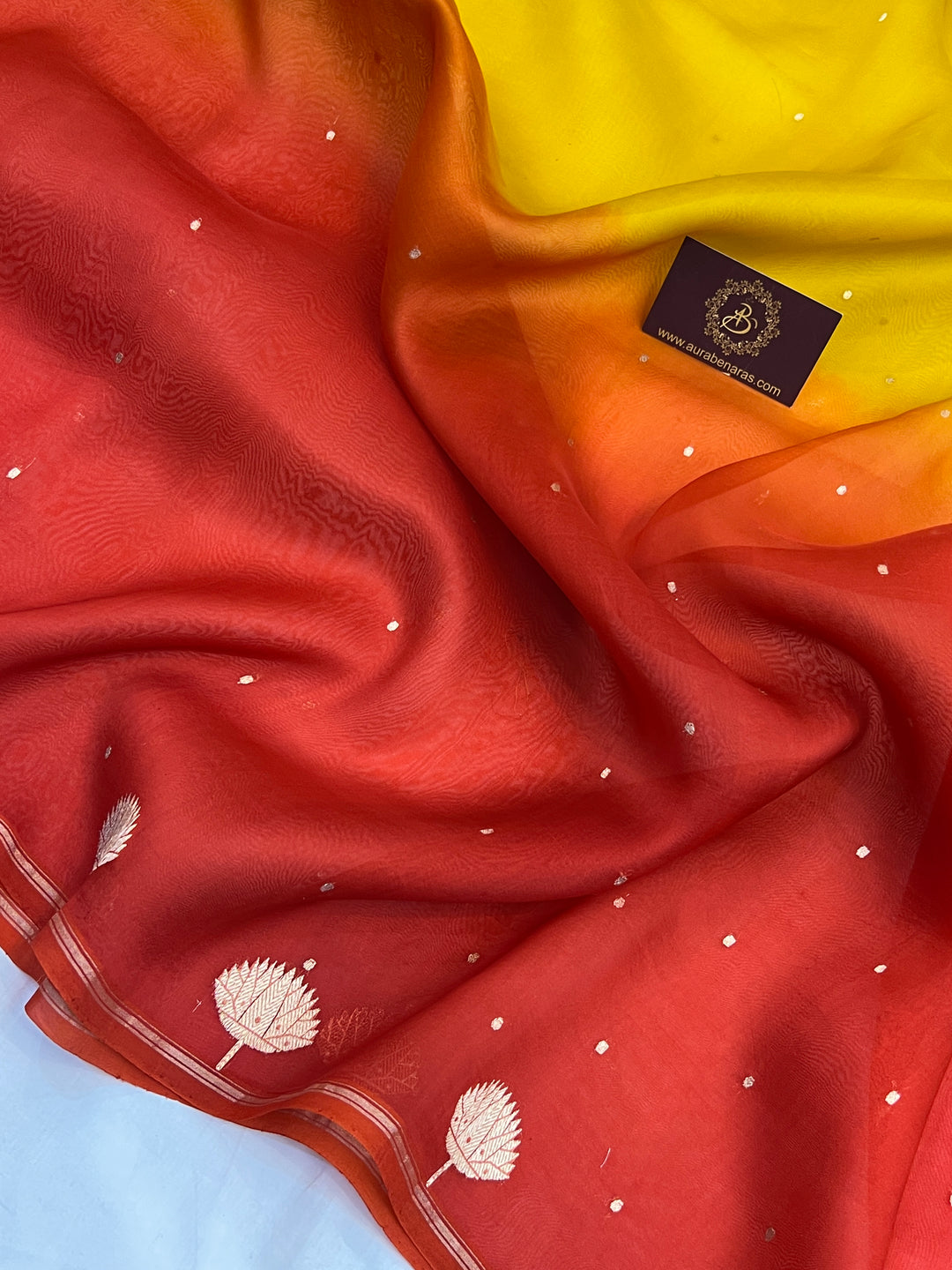 Yellow Orange Shaded Kora Silk Handloom Banarasi Saree 