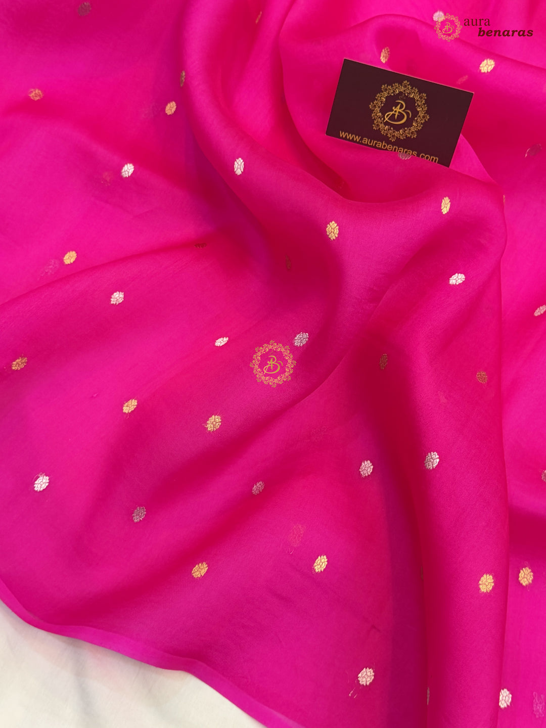 Rani Pink Kora Silk Banarasi Saree – Kadhwa Butis in Zari